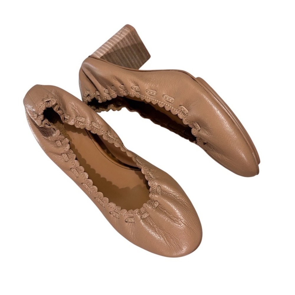 See By Chloe Jane Pump Women 36.5 Tan Scalloped Leather Block Heel